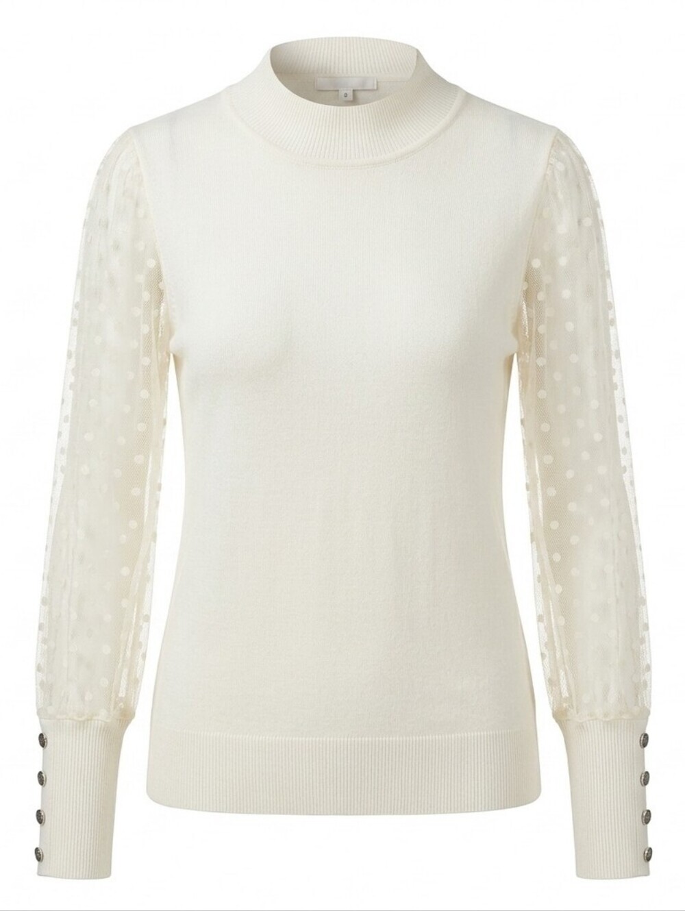 Talbots Sweater LP Ivory Tulle Dot Sleeve Mock Neck Grandmillennial Chic - Picture 1 of 7